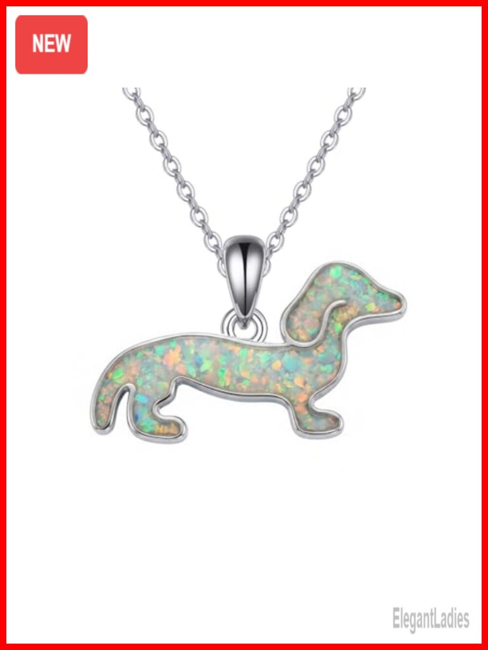 925 Sterling Silver Dachshund Necklace Opal Pendant Animal Jewelry Gift
